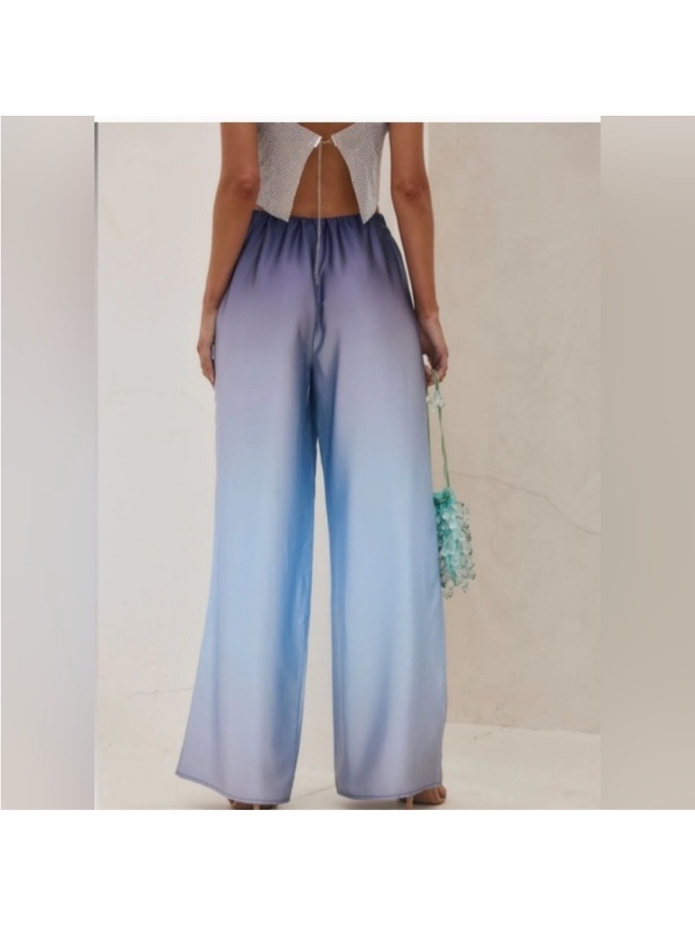 NWT 12th Tribe Ombre Blue Satin Wide Leg Pants